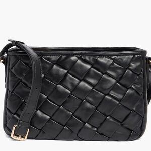 Urban expressions solid black woven faux leather bag Crossbody purse $80 new